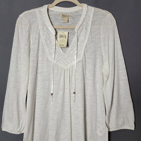 Lucky Brand Womens White Boho Crochet Heathered Sheer Embellished Lace Up Top L - Picture 4 of 11